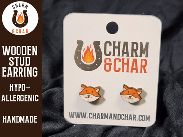 Fox Wood Stud Earrings - Animal Fashion Earring - Stud Earring - Charm and Char